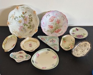 lot 251 image: Collection of Vintage Hand-Painted Floral Serving Bowls and Dishes