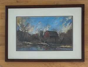 lot 256 image: Framed Pastel Print by Leonard D. Sonen - Barn Landscape
