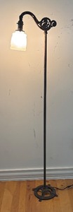 lot 257 image: Vintage Cast Iron Floor Lamp with Seahorse Motif and Glass Shade