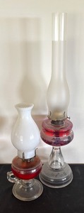 lot 259 image: Pair of Vintage Glass Oil Lamps