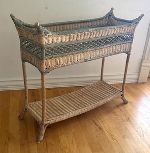 lot 281 image: Vintage Wicker Planter Stand with Shelf