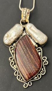 lot 201J image: Sterling Silver Necklace and Pendant with Baroque Pearls