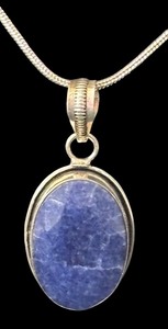 lot 215J image: Sterling Silver Necklace with Oval Blue Stone Pendant