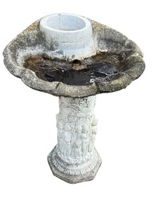 lot 2 image: Vintage Cement Bird Bath with Decorative Relief