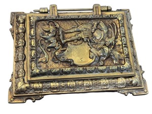 lot 6C image: Antique Victorian Brass Calling Card Holder with Knight Motif