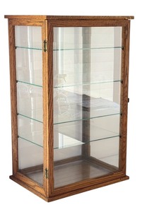 lot 21 image: Vintage Tabletop Glass Display Cabinet with Oak Frame, 27.5 Inch Height