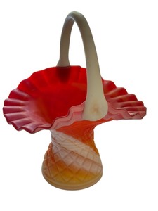 lot 24 image: Vintage 8.5 Inch Satin Glass Basket with Swirl Pattern