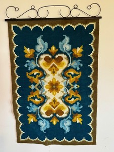 lot 30 image: Vintage Needlepoint Wall Hanging with Floral Motif