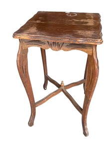 lot 35B image: Vintage Wood Side Table with Curved Legs, 16 x 16 x 27 Inches