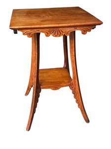 lot 140 image: Antique Wood Side Table with Decorative Carving