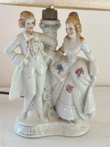 lot 91 image: Vintage Porcelain Boudoir Lamp with Victorian Couple Design