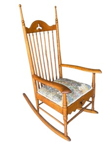 lot 92 image: Vintage Oak Rocking Chair with Upholstered Seat