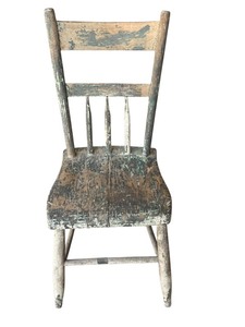 lot 93 image: Primitive Wooden Chair with Distressed Finish
