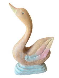 lot 95 image: 17 Inch Wooden Swan Figurine with Pastel Accents