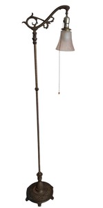 lot 97 image: Vintage Metal Bridge Floor Lamp with Glass Shade, 57.5 Inches Tall