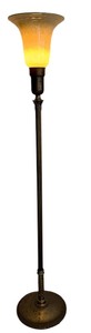 lot 141 image: Vintage 63-Inch Brass Torchiere Floor Lamp with Glass Shade