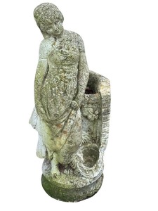 lot 150 image: Outdoor Cement Garden Statue of Woman with Water Basin, 25.5 in Tall