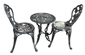 lot 151 image: 3-Piece Cast Metal Rose Bistro Set with Table and 2 Chairs