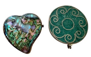 lot 154 image: Pair of Vintage Mexican Mini Trinket Boxes with Abalone and Turquoise Inlay