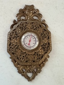 lot 204 image: Vintage Ornate Brass Wall Thermometer