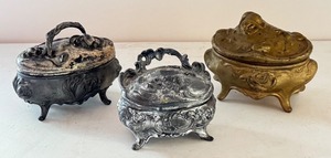 lot 208 image: Set of 3 Antique Cast Metal Art Nouveau Jewelry Casket Boxes