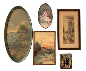 lot 264 image: Assorted Vintage Framed Artwork and Prints, Including Original Watercolors - Set of 5