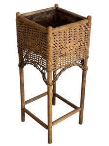 lot 272 image: Vintage Wicker Plant Stand with Metal Liner