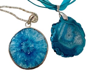 lot 304 image: Set of 2 Blue Dyed Agate Pendants with Necklaces