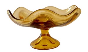 lot 310 image: Mid Century Modern Six Petal Amber Glass Compote