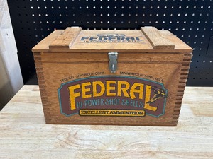 lot 70 image: Federal Ammunition Wood Box with 20 Gauge and .410 Empties