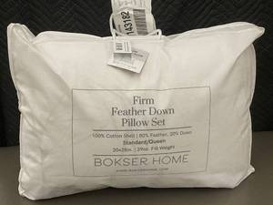 lot 12 image: BOKSER HOME Firm Feather Down Pillow Set StandardQueen 20x28in