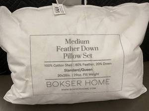 lot 17 image: Bokser Home Medium Feather Down Pillow Set StandardQueen 20x28in