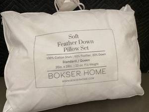 lot 30 image: Bokser Home Soft Feather Down Pillow Set Standard Queen