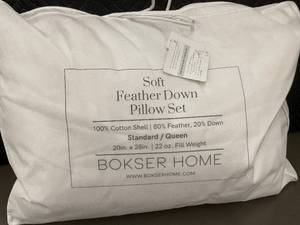 lot 31 image: Bokser Home Soft Feather Down Pillow Set Standard Queen