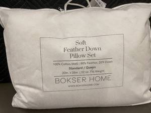 lot 32 image: Bokser Home Soft Feather Down Standard Queen Pillow Set