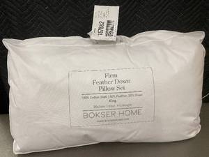 lot 55 image: Bokser Home Firm Feather Down King Pillow Set 20x36in 52oz