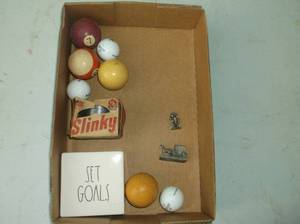 lot 7 image: trinkets and vintage pool balls