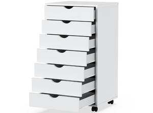 lot 99 image: 7-Drawer Chest File Cabinet, Wood Dresser Chest Mobile Office Storage Cabinets with Wheels