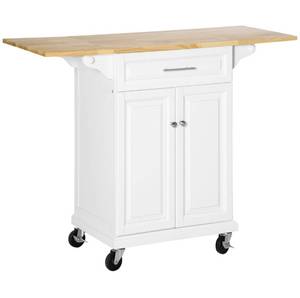 lot 123 image: HOMCOM Kitchen Island with Drop Leaf Trolley Cart on Wheels Drawer Cabinet Towel Racks ( 47 x 18 x 36)