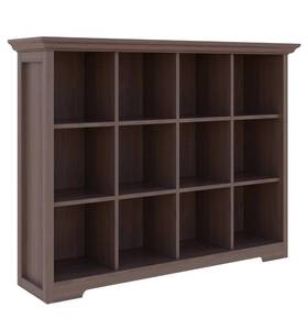 lot 132 image: Cube Shelf Bookcase with Base - Wooden 3 Tiers Floor Standing Low Storage Cabinet for Home and Office, 12-Cube Lattice Bookshelf, Walnut