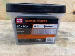 lot 148 image: Grip-Rite #6 x 1-14 in. #2 Phillips Bugle Head Coarse Thread Sharp Point Drywall Screws 25 lb. Box