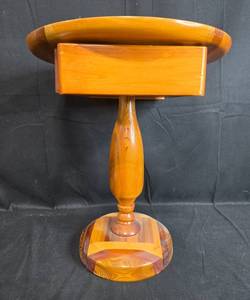 lot 4 image: Wooden Pedestal Side Checkered Table with Drawers, 22x20x20 Inches