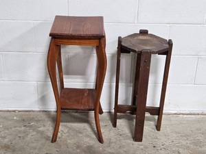 lot 16 image: Set of 2 Vintage Wooden Plant Stands