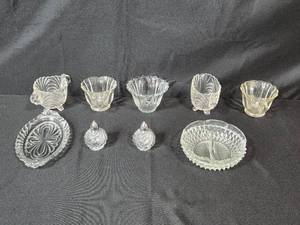 lot 24 image: Assorted Vintage Pressed Glass Bowls, Cups, and Shakers Collection