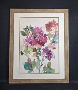 lot 25 image: Framed Floral Watercolor Print 25x31 Inches