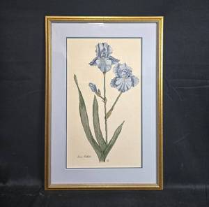 lot 26 image: Framed Embroidered Iris Pallida Flower Artwork 17x25 Inch