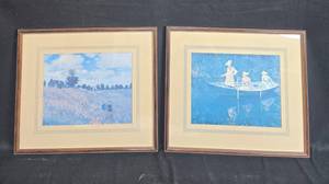 lot 27 image: Set of 3 Framed Art Prints and Advertisement Including Monet Scenes and Pillsbury Health Bran Ad