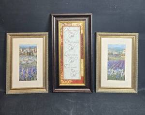 lot 31 image: Set of 3 Framed Wall Art Prints and Inspirational Quote Sign