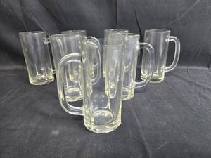 lot 36 image: Set of Clear Glass Beer Mugs with Handles