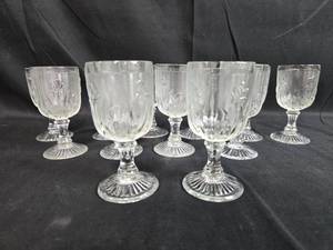 lot 38 image: Set of Vintage Iris Depression Glass Goblets with Floral Pattern